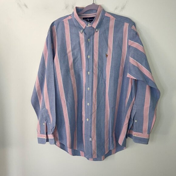 Ralph Lauren Vintage Mens Shirt Size 34 Blue Striped Button Down Pure Cotton - Picture 9 of 9